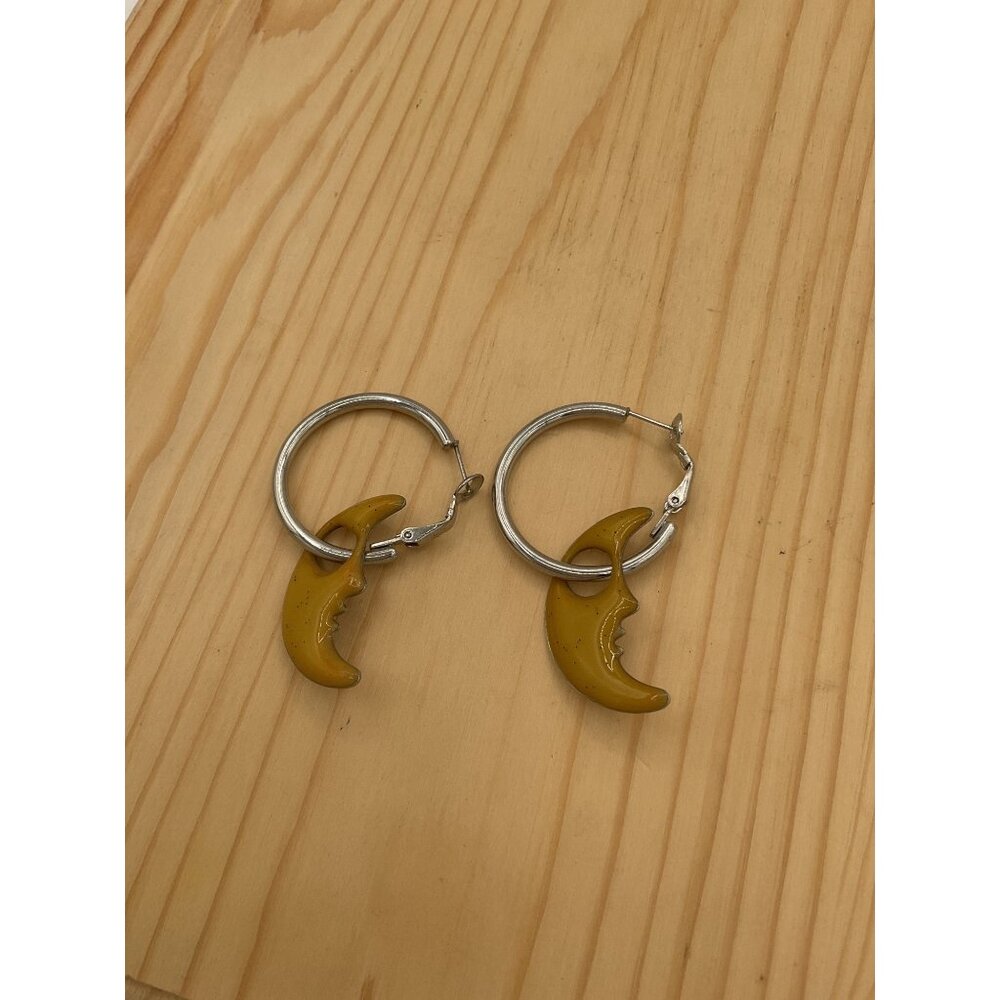 Mystical Moon Glow Hoop Earrings with yellow crescent moon charms